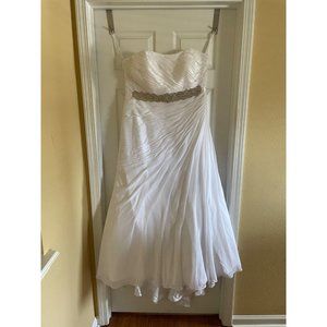 Davids Bridal Plus Size Wedding Dress Roushed Soft White Beaded Belt Strapless